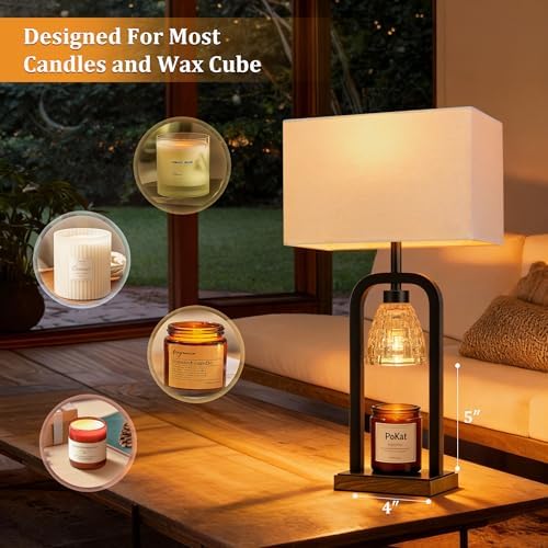 PoKat Electric Candle Warmer Lamp Black, Candle Lamp Warmer with Timer Dimmer & Wood-Like Base, Wax Light Warmer Lamp Jar Candles, Farmhouse Table Lamp for House Warming New Home Decor, Bulb Included - Image 3
