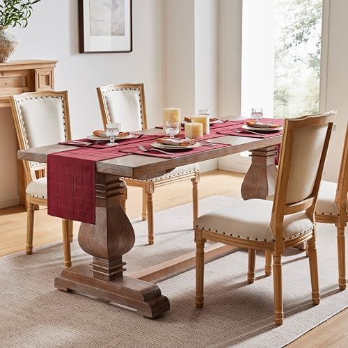 ZeeMart Linen Checked Farmhouse Table Runner, 13x72 Inches Burgundy - Image 3