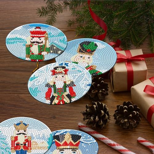 8 Pcs Christmas Nutcracker Diamond Art Coasters Kit Wooden Cup Mats - Image 5