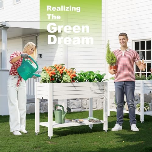 Elevated Raised Garden Bed with Wheels,Outdoor Large Resin Patio Planter Box Stand Divisible with Drain Plug,Water Monitor for Plants Vegetables Flowers Fruits(Ashen) - Image 3