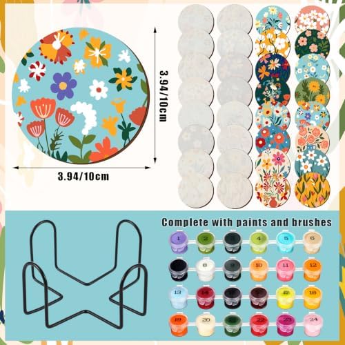 Reallnaive 8 Pcs Flower Paint by Numbers Kit for Adults Floral Coasters - Image 3