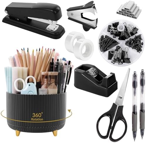 SKYDUE Black Office Supplies with Pencil Holder,Desk Accessories 11PCS by SKYDUE