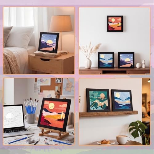 Novabright 4 Sets Paint by Numbers for Adults Beginners Landscape Paint Kit Framed Colorful Mini Easy Art with Canvas Acrylic Paints Brushes Board Sunset Lake Mountains for DIY Crafts Home Wall Decor - Image 6