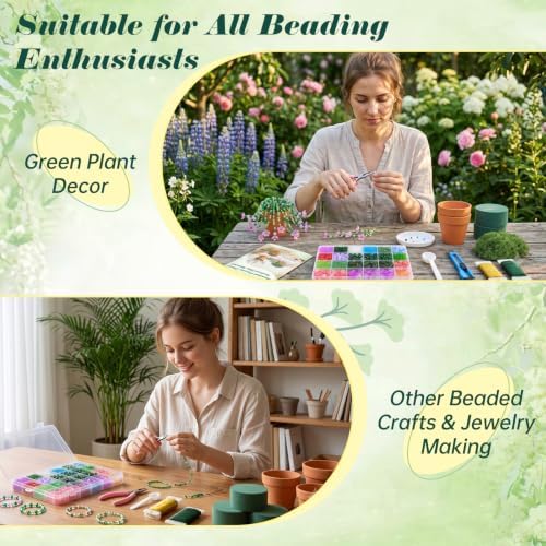 Ecoofor Beaded Plant Kit with 17 Styles of Beads, Flower Beads & Green Glass Crystal Beads, DIY Handmade Beaded Plant Craft Kit with Video Tutorial, Gift for Plant Lovers & Craft Enthusiasts - Image 7
