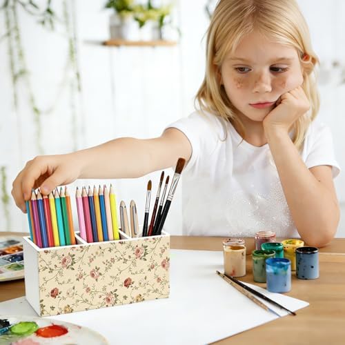 Vintage Floral Pen Pencil Holder for Desk Decor - Image 5