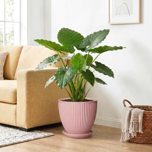 10 Inch Flower Pot Ceramic, Indoor Planters for Flowers Snake Plants, Decorative Large Planter with Drainage Hole and Saucer, Round Ceramic Plant Pots, Modern Home Decor, Gardening Gifts, Pink - Image 4