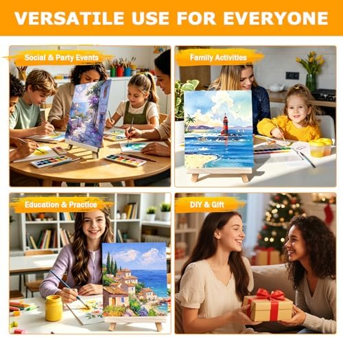 12 Pcs Mini Canvas and Easel Set 8''x10'' Small Blank Canvas Boards with Pine Wood Easels - Beginner Sip Painting Kit for Acrylic Oil Watercolor &Crafts - Ideal for Tabletop Display and Adults Party - Image 7
