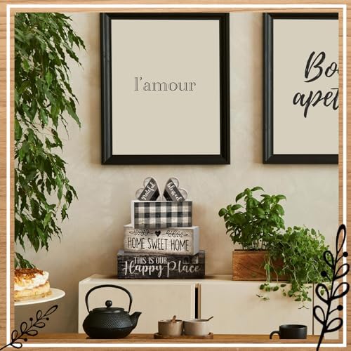 Moucuny 4 Pcs Farmhouse Table Decoration Home Sweet Home Wooden Block Signs - Image 6