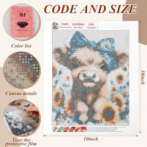 Chunful 6 Pcs Highland Cow Diamond Art Kits for Adults, Baby Cow Diamond Painting Kits for Beginners Crafts Aesthetic Room Decor 5d Craft Wall Decor for Home, 10 x 11.8'' - Image 3