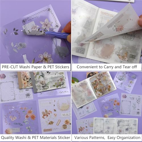 40 Sheets Sticker Book for Adults Journaling, Washi and PET Materials, Ephemera Aesthetic Stickers for Junk Journals, Bujo, Planners (Autumn & Winter) - Image 3