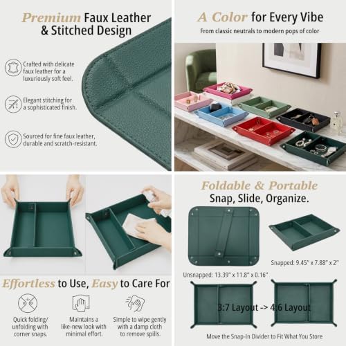 UnionBasic Medium Jewelry Tray for Rings Watches Earrings, Entryway Catchall Caddy for Coins Keys Change, Nightstand Bedside Valet Holder, Trays for Electronic Gadgets, Dark Ivy Plus - Image 2