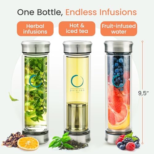 Pure Zen Tea Infuser Bottle, 13 oz, Tea Bottle with Infuser, Tea Gift Set - Image 2