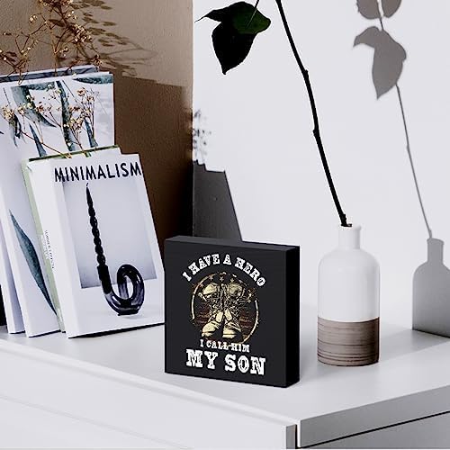 Woght Son Gifts Wooden Box Sign Plaque I have a Hero Call Him My Son Wood Box Sign Rustic Art Home Shelf Desk Decor 5 X 5 Inches - Image 5