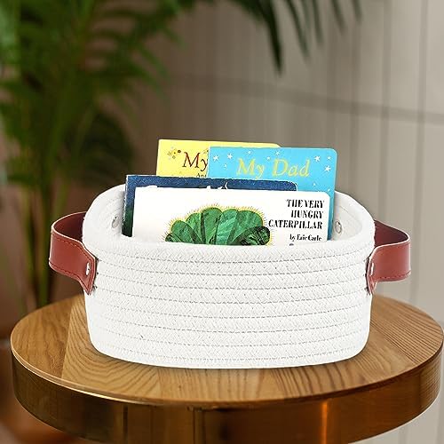 ABenkle Small Storage Basket, Mini Baskets, Cute Rope Woven Basket for Organizing, Square Shelf Storage with Handle, Boho Decorative Toy Bin for Nursery, Spa, Empty Gift Baskets - XS - Image 3