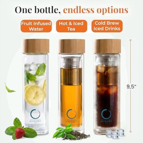 Pure Zen Tea Glass Tea Infuser Bottle, Leakproof, Tea Tumbler with Infuser - Image 2