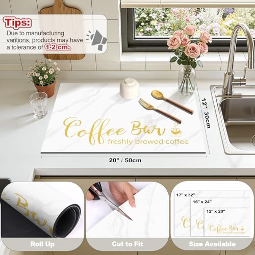 Findosom Dish Drying Mat, 12"x 20" Super Absorbent & Hide Stain Coffee Mat, Cuttable Drying Mat for Kitchen Counter, Coffee Bar Accessories, Under Dish Rack, Coffee Maker, Espresso Machine, White - Image 2