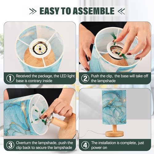 ALAZA Bedside Lamp Blue Marble Liquid Table Lamp for Girls Boys Bedroom with USB Port LED Kids Nightstand Lamp Wood Base Desk Living Room Decor - Image 4