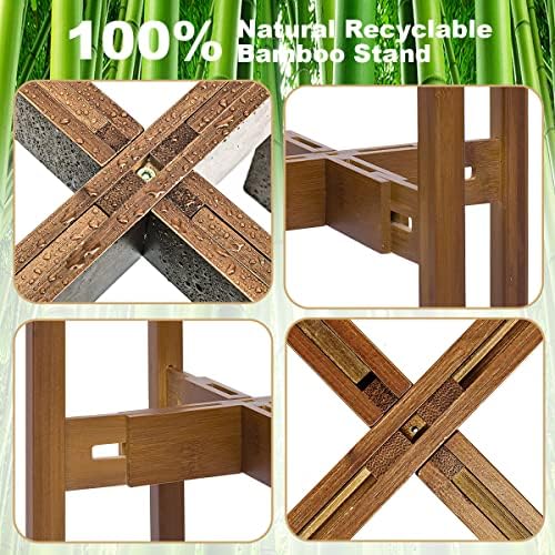 Rnined Adjustable Plant Stand Indoor,Bamboo Mid Century Modern Plants Stands, Stable Plant Holder,Fit 8 9 10 11 12 inch Pots (Pot & Plant Not Included) (Pack of 2) - Image 4