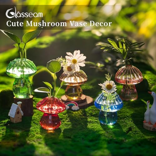 Glasseam Mushroom Glass Plant Propagation Station with Wooden Stand 5Pcs - Image 2