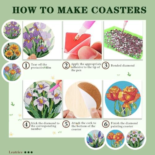 Leatrice 6 PCS Diamond Art Coasters Small Diamond Painting Kits for Adults - Image 4