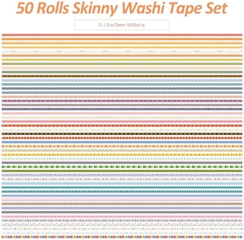 emmoolife 50 Rolls Skinny Washi Tape Set 3mm Wide, Gold Foil Print Masking Thin Basic Patterns Decorative Tapes for Scrapbooking, Junk Journal Supplies, Bullet Journaling, Craft Tape for Women Girl - Image 3