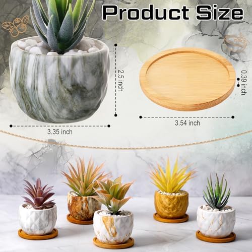 Ziliny Marbling Ceramic Flower Pot 3.35 Inch Succulent Small Plant Cactus Herbs Planter Ceramic Pot with Drainage Hole Matte Round Container(12 Pcs,Simple Style) - Image 3