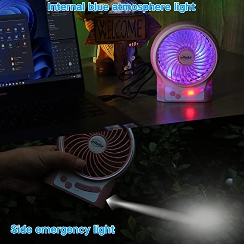 efluky 3-Speed Mini Desk Fan with LED Light, Portable USB Fan Quiet for Home, Office, Travel, Camping, Outdoor, Indoor, 4.9-Inch, Pink - Image 4