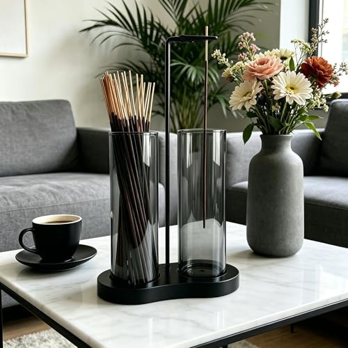 Gray Glass Incense Holder, Incense Sticks Burner Holder with Storage,Hang Upside Down Incense Holder for Sticks with Glass Ash Catcher for Meditation Yoga Spa Room Decor (Gray) - Image 3