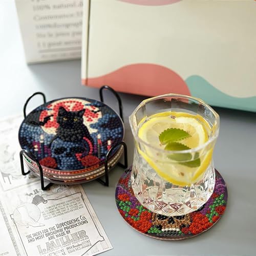 askkqtx 8 Pcs Halloween Diamond Art Coasters Kits with Holder 4X4 Inch - Image 3