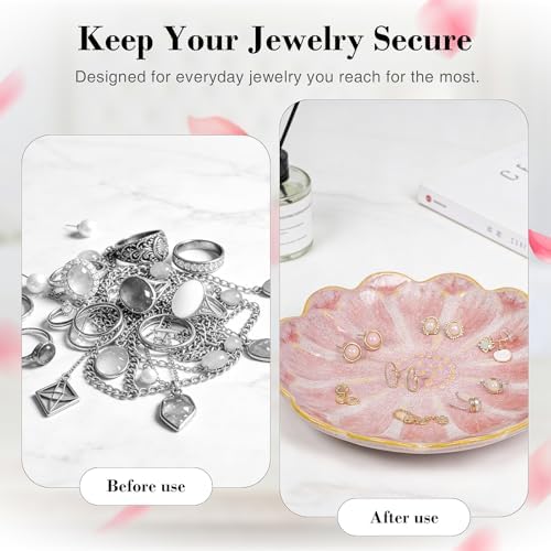 SEEDUSTRY Ceramic Jewelry Tray, Petal Ring Dish, Small Ceramic Jewelry Trinket Holder, Desktop Decoration, Dainty‌ Plate for Rings, Earrings, Necklace, Gifts for Mother Girlfriend Daughter Sister - Image 4