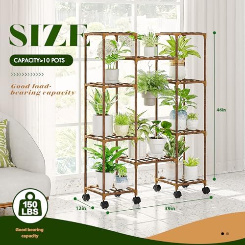 GENTINGBRO Plant Stand with Wheels Outdoor Indoor Hanging Plant Shelf for Multiple Plants Tall Large Holder for Living Room Patio Balcony Garden Corner Mobile - Image 5