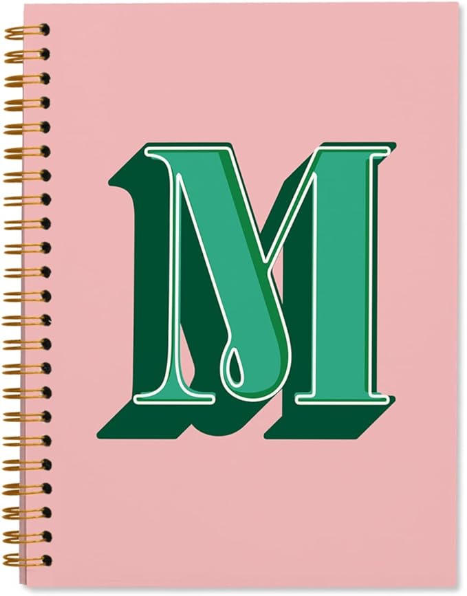 ShowDraven Initial Pink Notebook Journal For Girls, Personalized Custom Cute Notebook Journals for Women Teen, Customized Monogrammed Gifts for Women Teen, Hardcover Spiral Notebook Letter M 5.5 x 8.3Inch