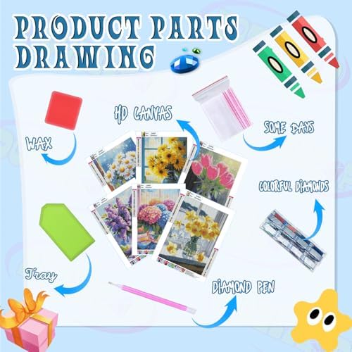 DOZEEZOP 6-Pack Diamond Art Kit for Adults, 5D Diamond Painting 12x16 Inch - Image 3