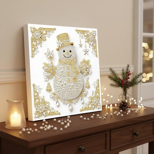 DIY Pearl Art Painting with Frame Creative Pattern Design Festival Stress-Relieving Home Wall Decoration 9.8X9.8in Tool Included-Snowman - Image 4
