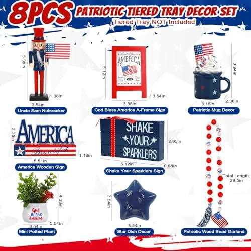 4th of July Decorations for Home 8 PCS Patriotic Tiered Tray Decor Set - Image 4