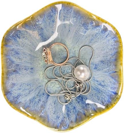 Jewelry Dish Tray - Ceramic Trinket Tray for Rings, Keys, Earrings | Decorative Key Bowl for Women, Gift for Friends, Sisters, Daughter, Mother, Lotus leaf shap, Jewelry Trays (Starry Blue) by WenfuChoiziic