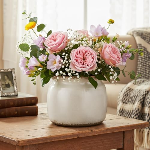 5.9'' Vintage Ceramic Planter, Ice Crack Glaze Pure Beige Pot - Image 6