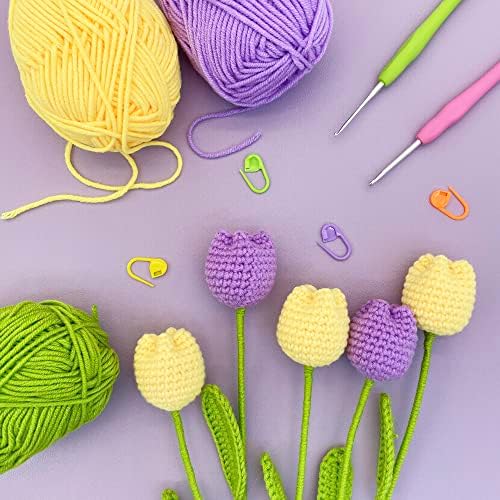 Lily's Lyric Flower Crochet Kit | Tulip Flowerpot | Step-by-Step Video Tutorial for Adults Teenagers | DIY Home Decoration Craft Gift Idea Purple&Yellow - Image 4