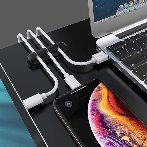 SOULWIT Cable Holder Clips, 3-Pack Cable Management Cord Organizer Clips Silicone Self Adhesive for Desktop USB Charging Cable Nightstand Power Cord Mouse Cable Wire PC Office Home - Black - Image 2