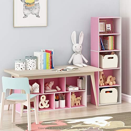 Furinno LUDER Book Shelf, 7-Cube Bookshelf, Bookcase with Open Shelves, 9.4 x 19.5 x 41.7, Easy Assembly, for Living Room, Bedroom, Home Office, White/Pink - Image 5