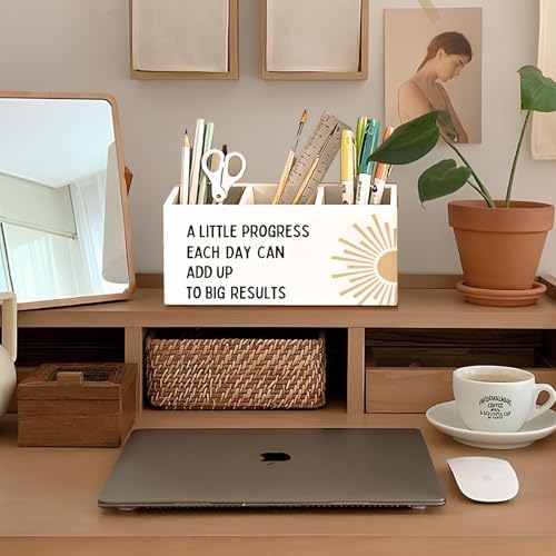 Boho Mental Health Inspirational Pen Holder, Motivational Pencil Holder for Desk, Boho Sunshine Inspirational Wooden Box Sign Decorations for Therapy Counselor Office Classroom Desk Tabletop - Image 3