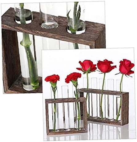 Tube Shape Glass Vase with 3 or 5 Holes Wood Stand Decoration Flower Vontainer for Hydroponics Plant Transparent Flower Arrangement Vase-3 Tube - Image 2