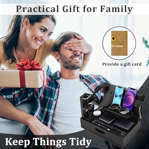 Nightstand Organizer for Men with Large Drawer Gift for Men, Black - Image 3