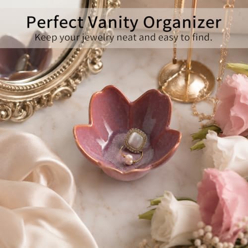 Flower Ring Holder Dish with Gift Box, Ceramic Jewelry Tray - Image 2