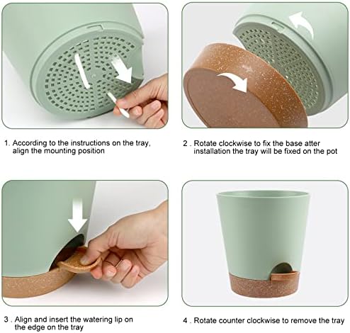 YNNICO Indoor Self Watering Planters with Drainage Holes and Saucers, 8, 7, 6.5, 6, 5.5, 5 Inches, Green, 6 Pots. - Image 2