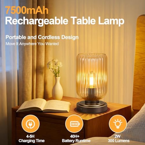 LightRound Cordless Table Lamp for Bedroom, Touch Stepless Dimmable Modern - Image 2