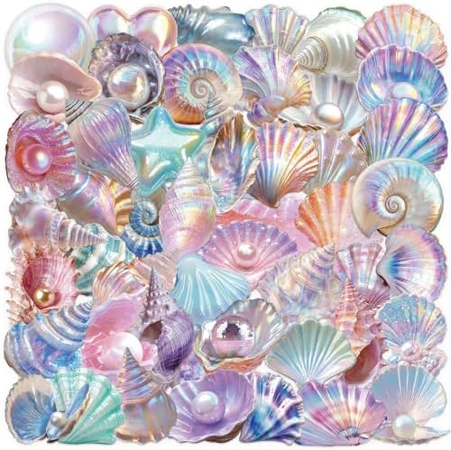 50PCS Sea Shell Stickers Aesthetic PET Conch Stickers Clamshell Pearls Decal Waterproof Decorative Decals for Scrapbook DIY Crafts Album Bullet Journal Planner Water Bottles Laptop Phone (Conch) by Unknown