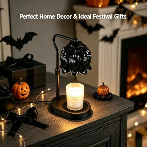 Briever Flower Candle Warmer Lamp, Adjustable Height Electric Candle Lamp with Timer & Dimmer, Wooden Base Wax Warmer, Christmas Birthday Housewarming Gifts for Women Mom, Black - Image 7