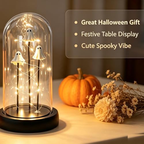 Halloween Lamp, Cute Ghost Night Light, Glass Cloche Stand Lamp - Image 5