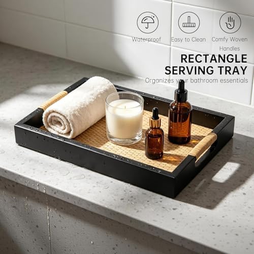 Wood Serving Tray with Handles, Rectangle Ottoman Tray, Coffee Tray - Image 5